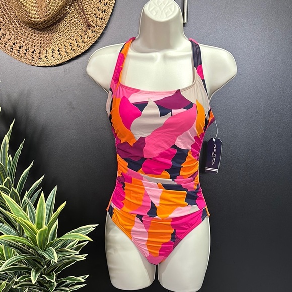 Nautica combination print square neck,cross back scoop,adjust strap,padded 1 pc - Picture 1 of 11